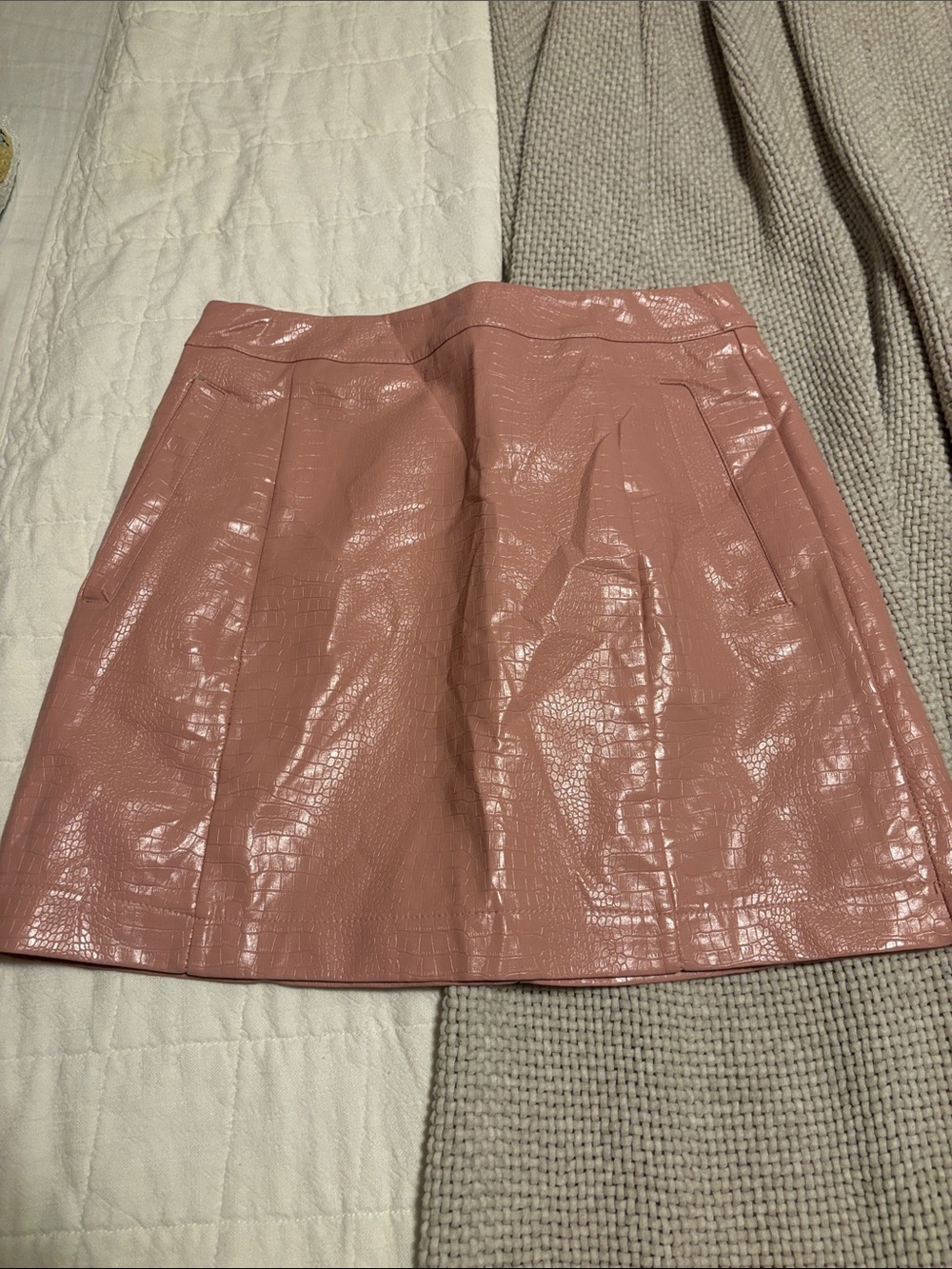 Francesca's Collections Dusty Rose Croc-Embossed Faux Leather Mini Skirt